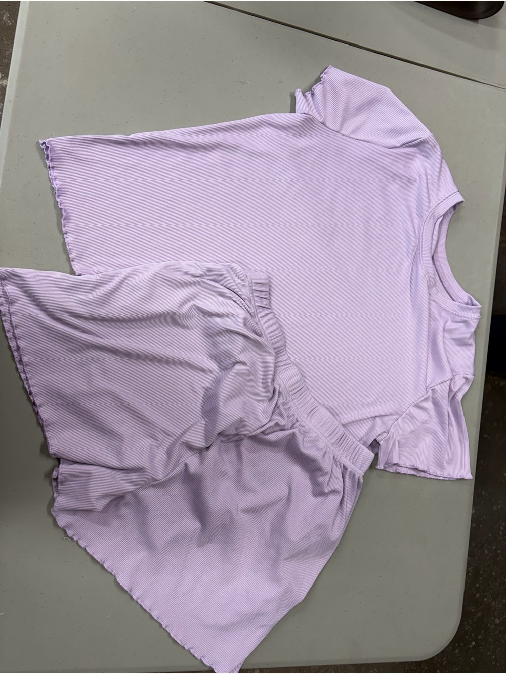 Amazon Women's Lavender Short Sleeve Ribbed 2 piece Set - Top & Shorts